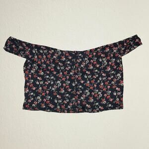 Black off the shoulder floral crop top, flirty going out coquette